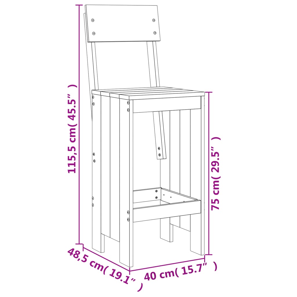 Garden Bar Set | Grey | Solid pine wood | Large | Footrest