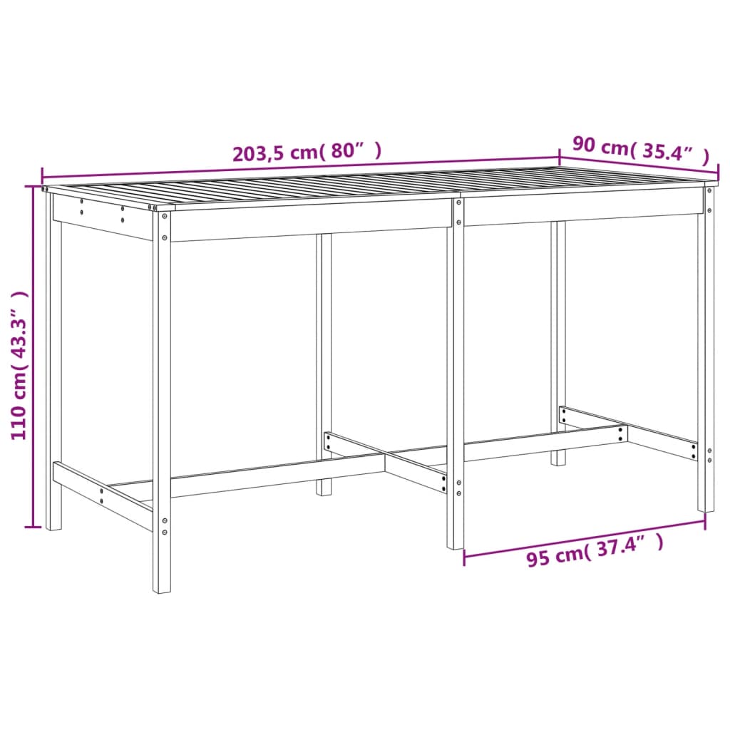 Garden Bar Set | Honey Brown | Solid Pine Wood | Large | Footrest