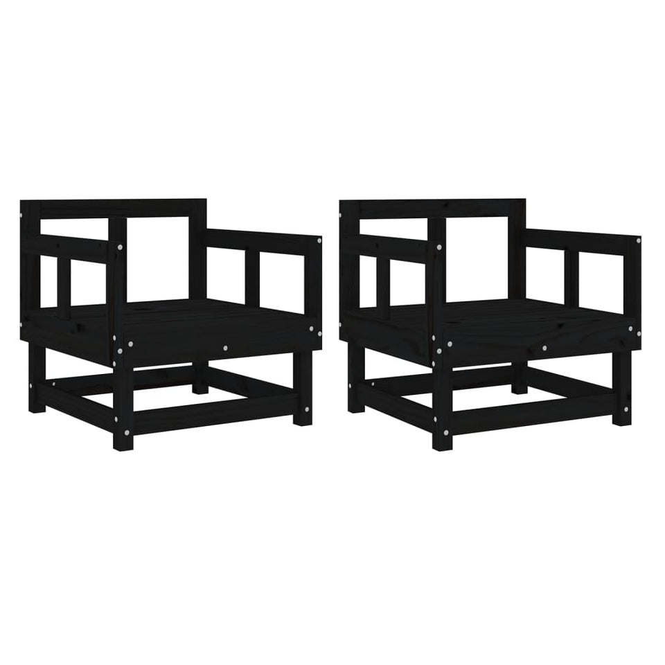 Garden Chairs 2 pcs Black Solid Wood Pine