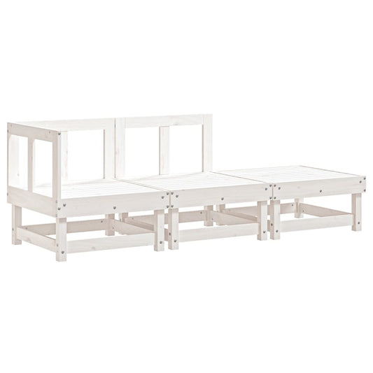 3 Piece Garden Lounge Set White Solid Wood Pine