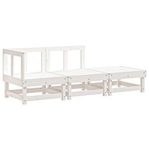 3 Piece Garden Lounge Set White Solid Wood Pine