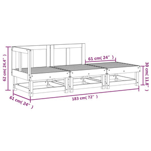 3 Piece Garden Lounge Set White Solid Wood Pine