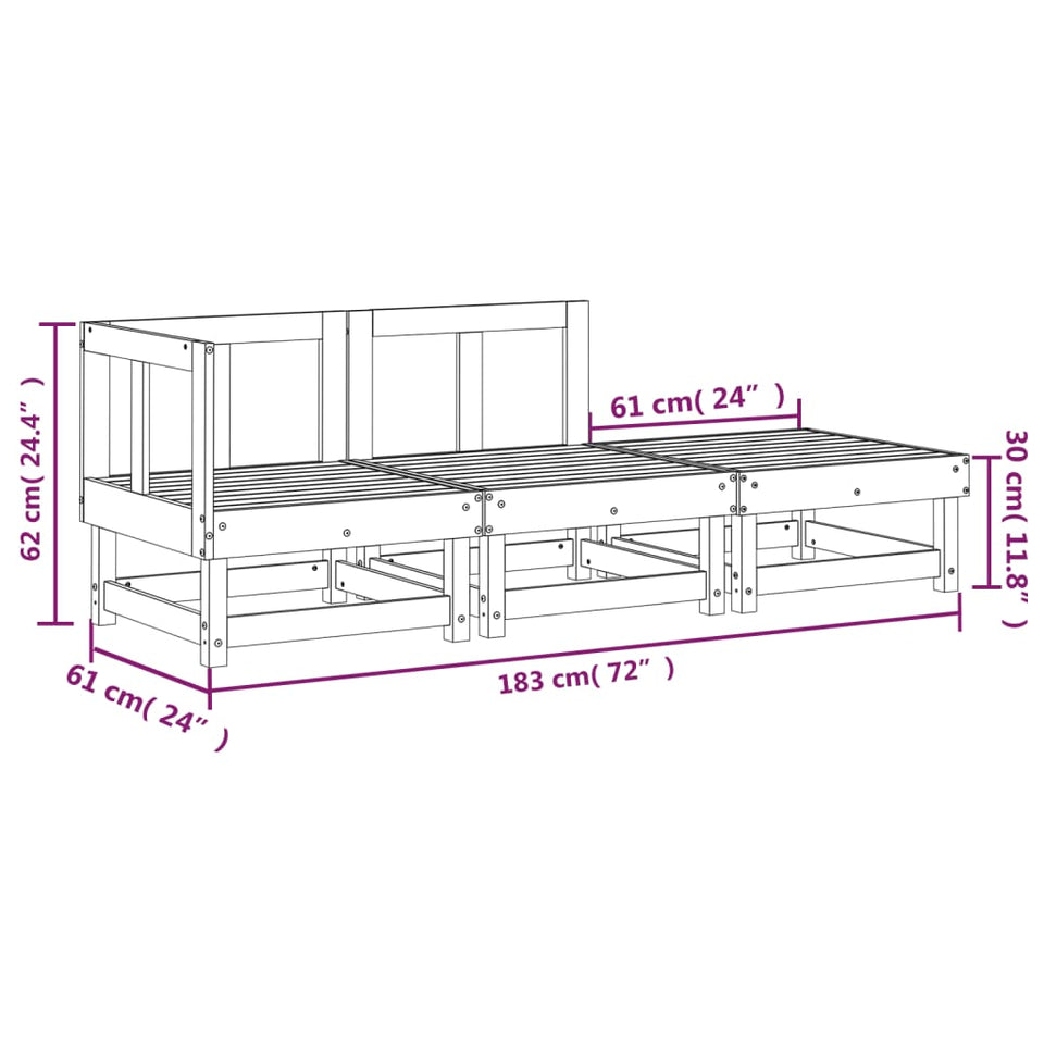 3 Piece Garden Lounge Set White Solid Wood Pine