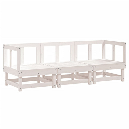 3 Piece Garden Lounge Set White Solid Wood Pine