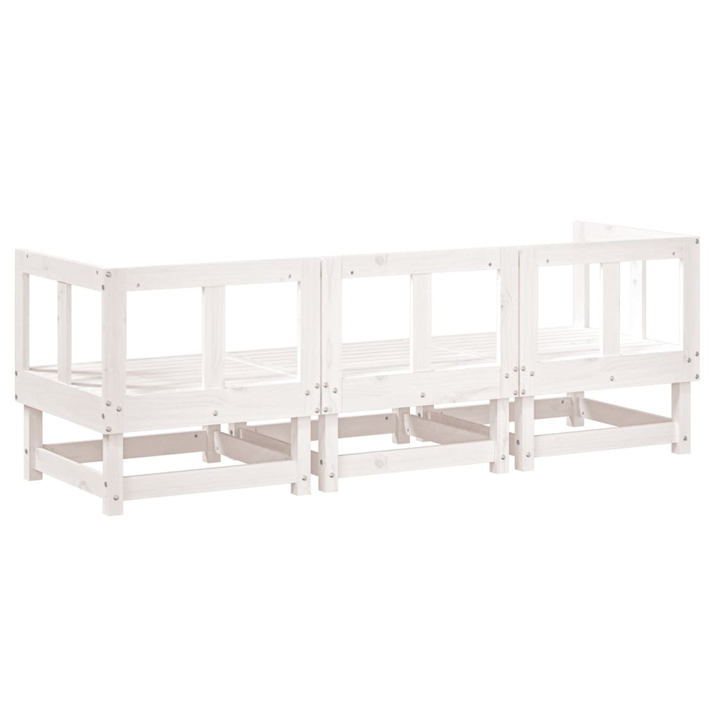 3 Piece Garden Lounge Set White Solid Wood Pine