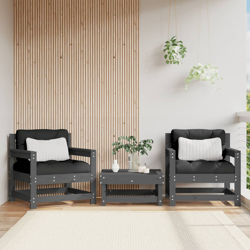 Garden Chairs 2 pcs Grey Solid Wood Pine