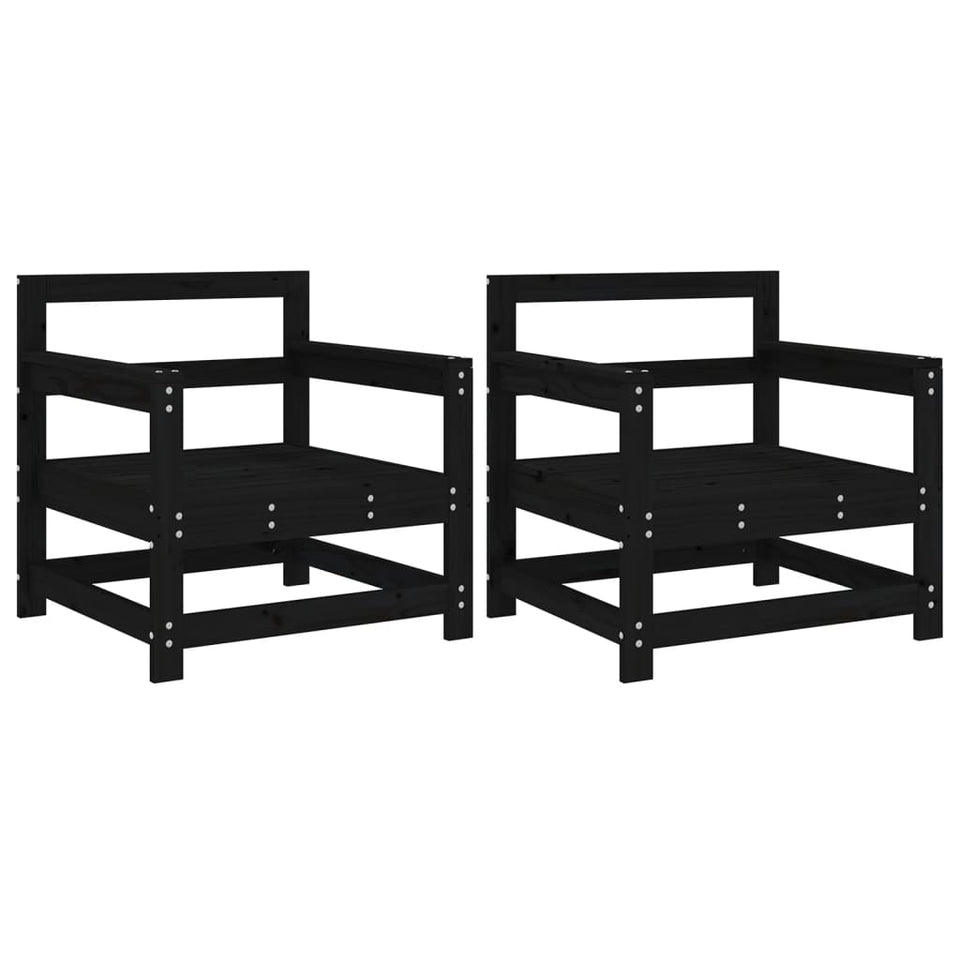 Garden Chairs 2 pcs Black Solid Wood Pine