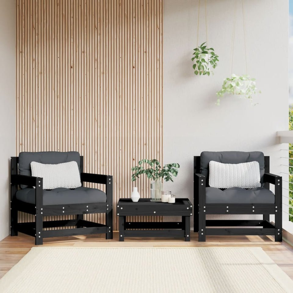 Garden Chairs 2 pcs Black Solid Wood Pine