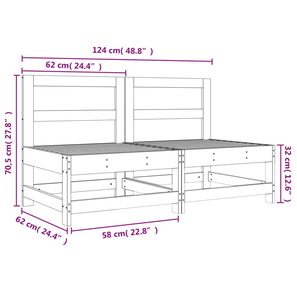 Garden Middle Sofas 2 pcs Grey Solid Wood Pine