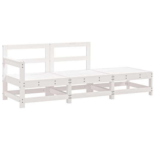 3 Piece Garden Lounge Set White Solid Wood Pine