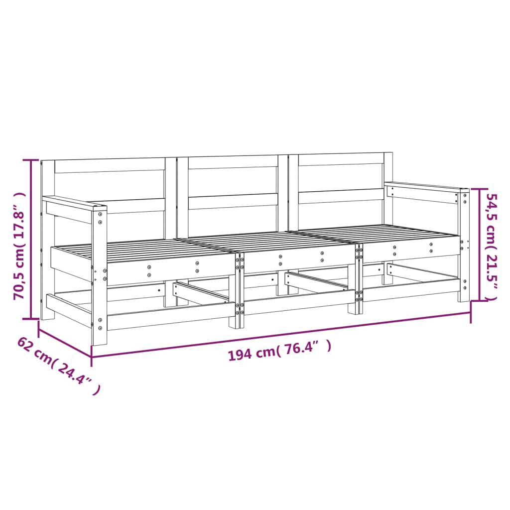 3 Piece Garden Lounge Set Solid Wood Pine