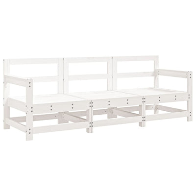 3 Piece Garden Lounge Set White Solid Wood Pine