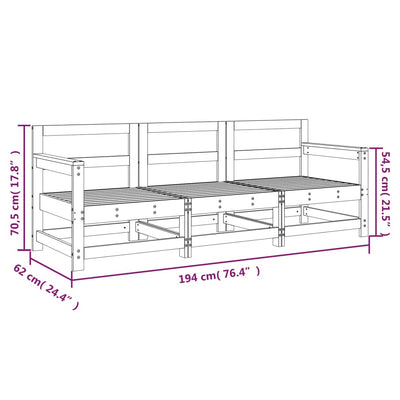 3 Piece Garden Lounge Set White Solid Wood Pine
