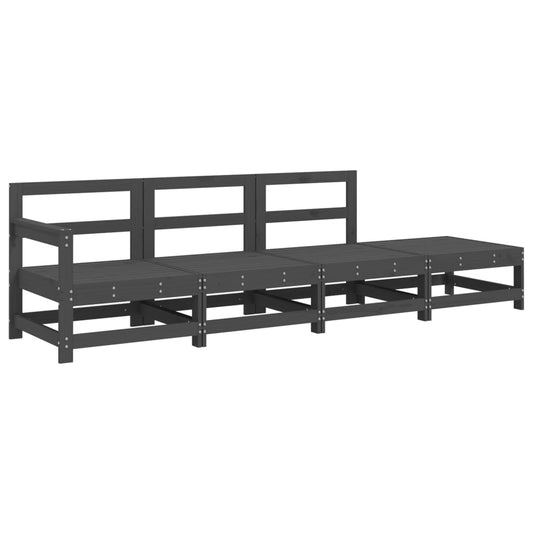 4 Piece Garden Lounge Set Grey Solid Wood Pine