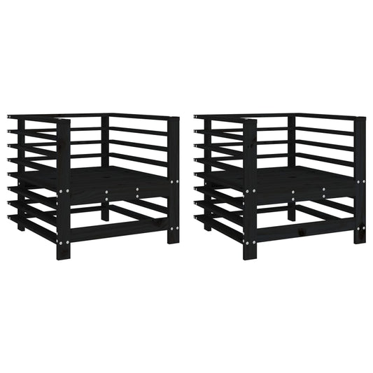Garden Chairs 2 pcs Black Solid Wood Pine