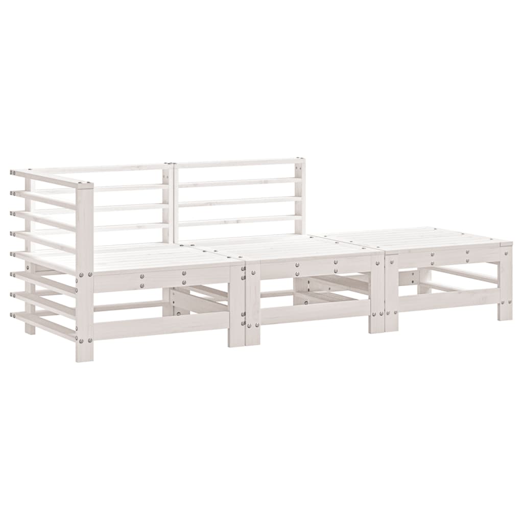 3 Piece Garden Lounge Set White Solid Wood Pine