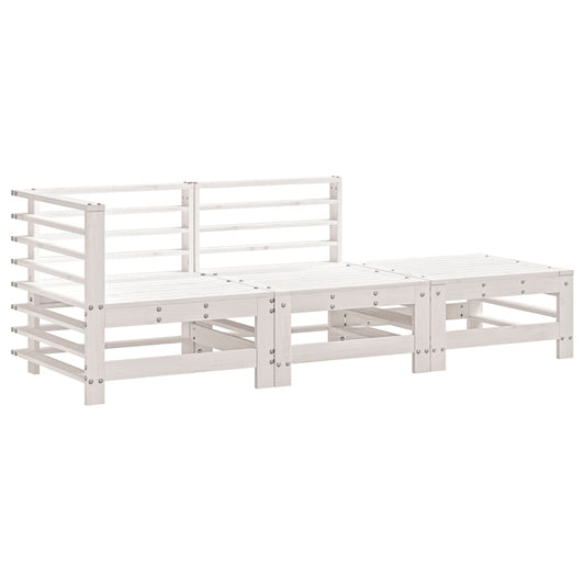 3 Piece Garden Lounge Set White Solid Wood Pine