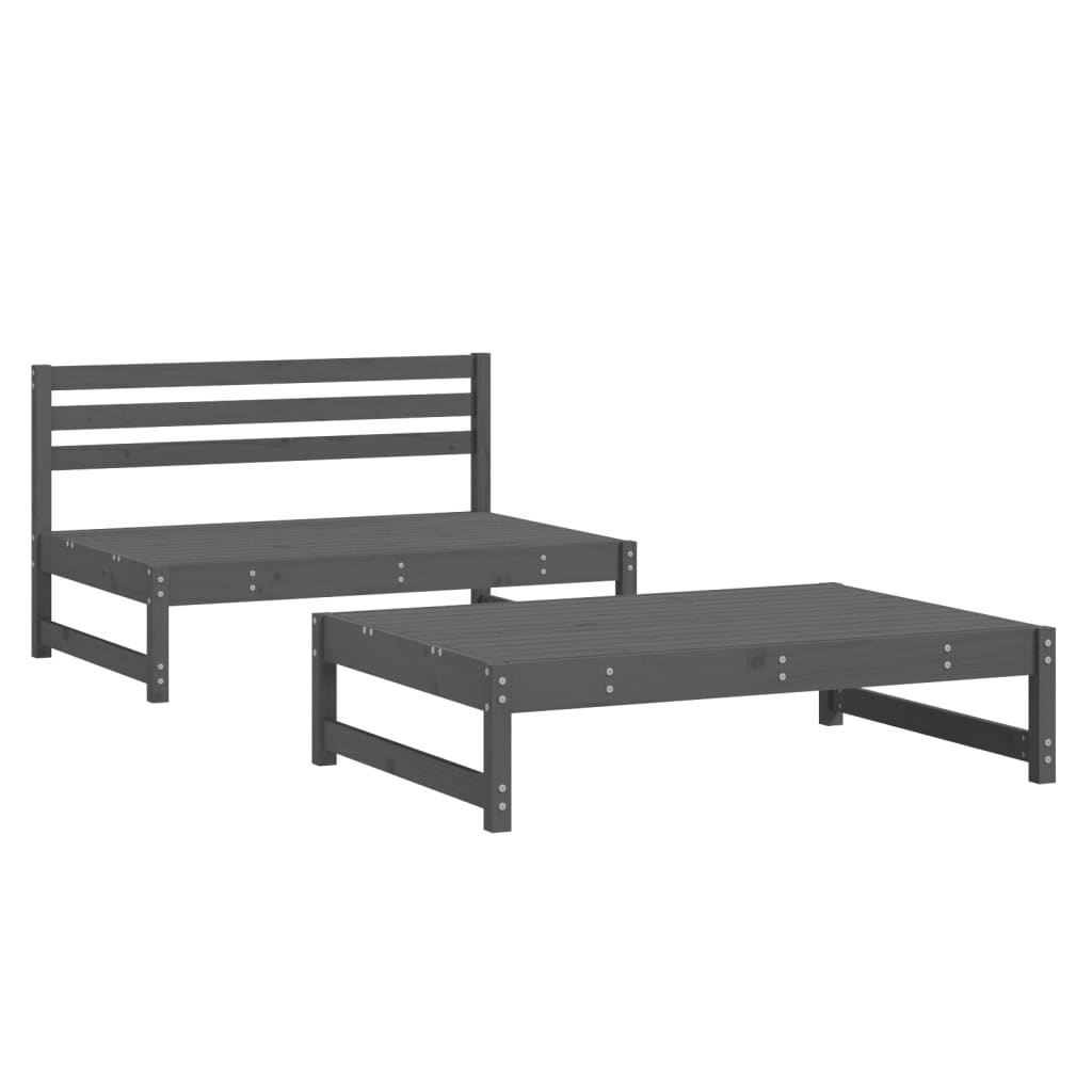 2 Piece Garden Lounge Set Grey Solid Wood Pine