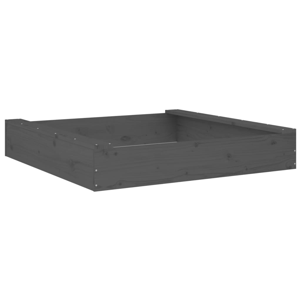 Sandbox with Seats Grey Square Solid Wood Pine