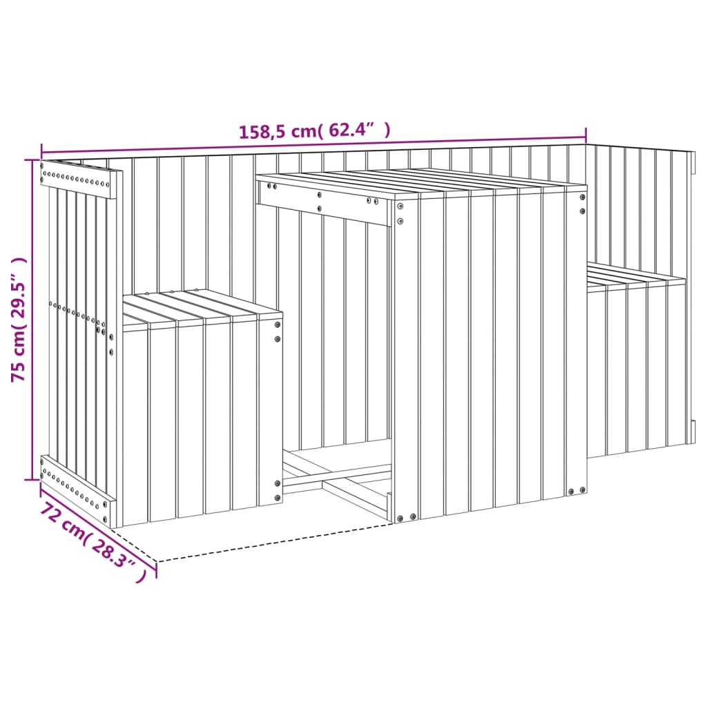 Balcony Set 2-Seater Solid Wood Pine