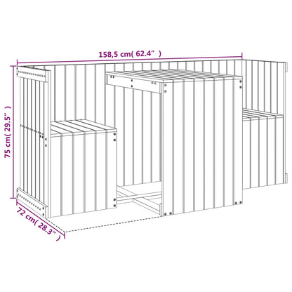 Balcony Set 2 Seater Black Solid Wood Pine