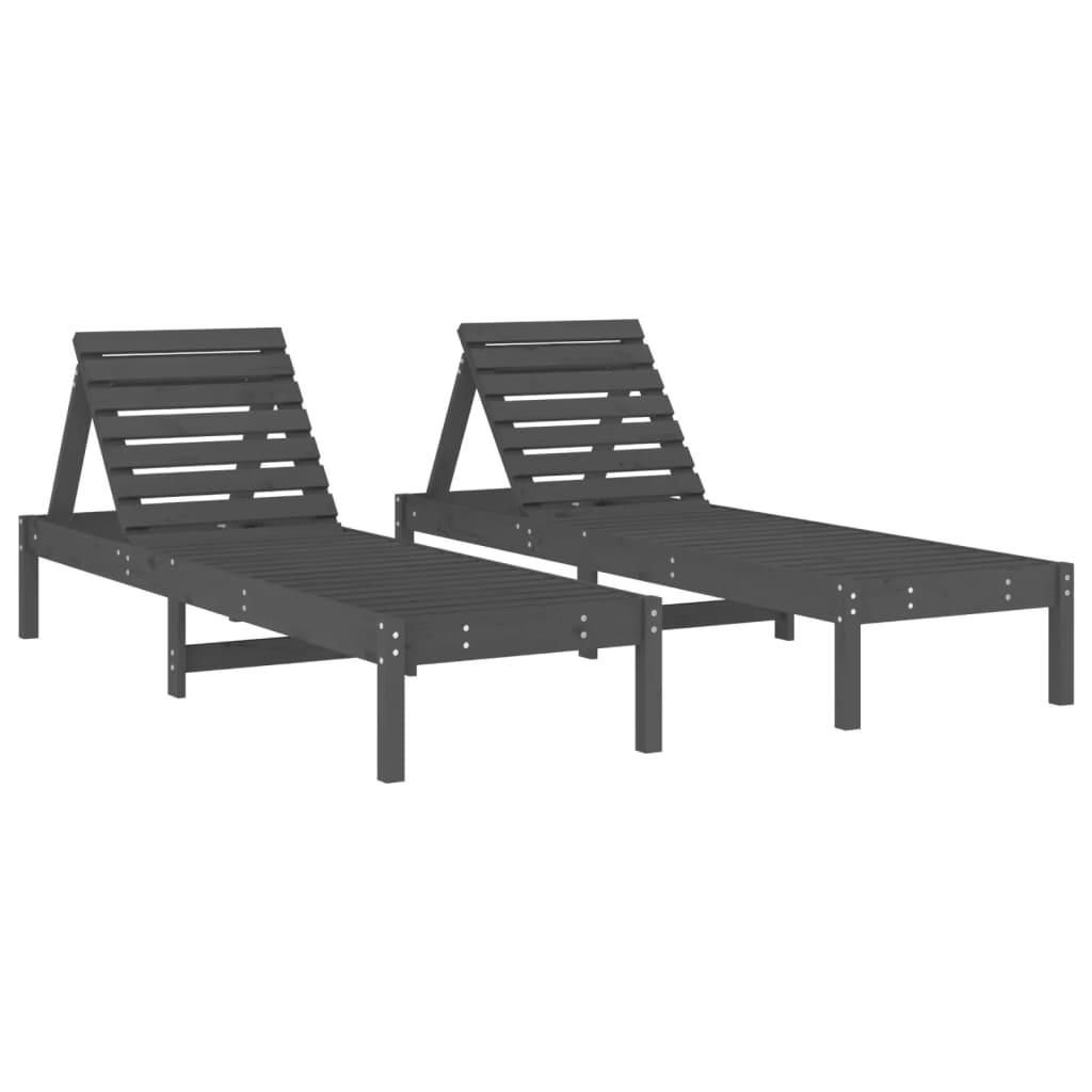 Sun Lounger | Set of 2 | Grey | Solid Pine Wood | Large
