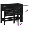 Garden Planter with Folding Tabletop Black Solid Wood Pine
