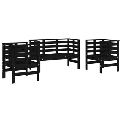 3 Piece Garden Lounge Set Black Solid Wood Pine