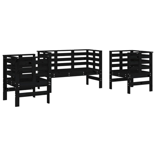 3 Piece Garden Lounge Set Black Solid Wood Pine