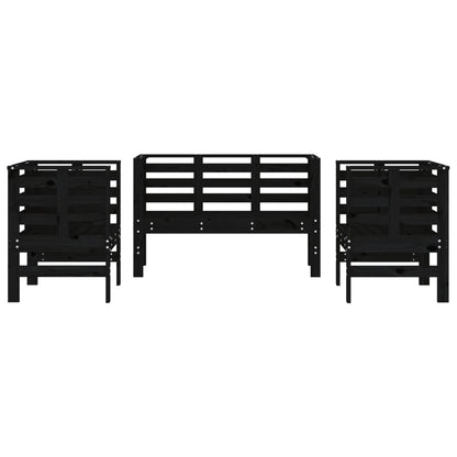 3 Piece Garden Lounge Set Black Solid Wood Pine