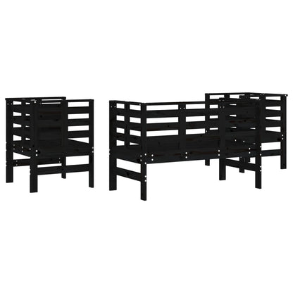 3 Piece Garden Lounge Set Black Solid Wood Pine