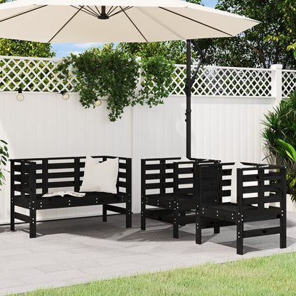 3 Piece Garden Lounge Set Black Solid Wood Pine