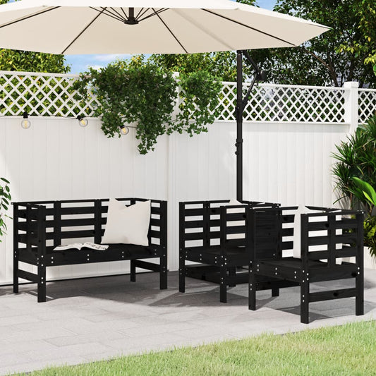 3 Piece Garden Lounge Set Black Solid Wood Pine