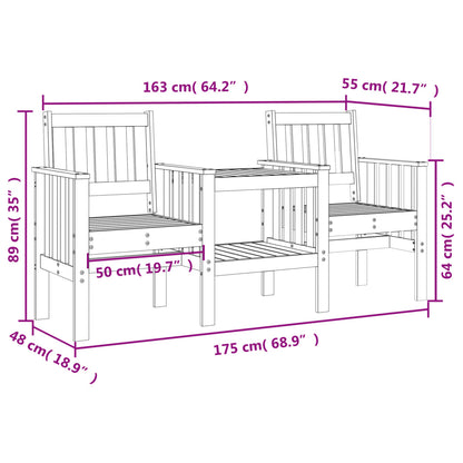 Garden Bench with Table 2-Seater Black Solid Wood Pine