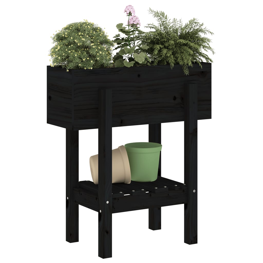 Garden Planter Black 62x30x69 cm Solid Wood Pine