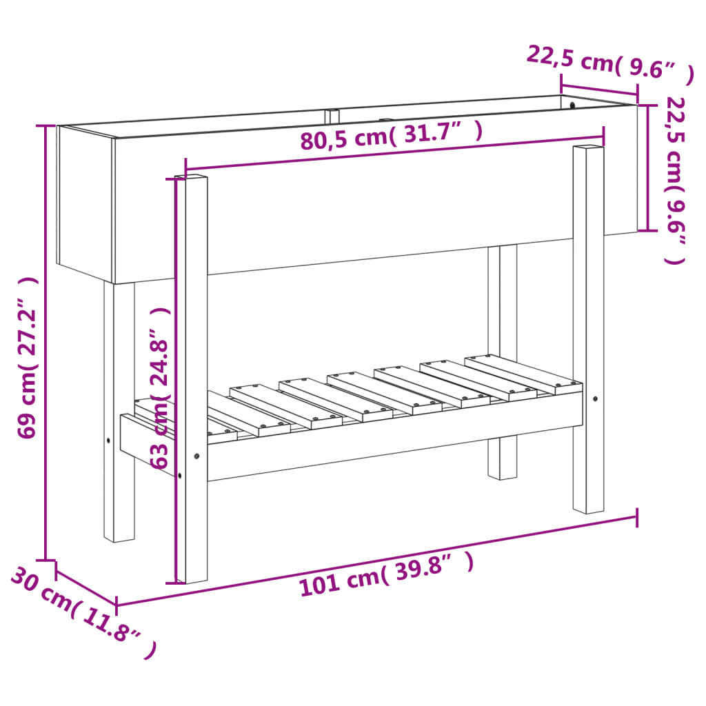 Garden Raised Bed White 101x30x69 cm Solid Wood Pine