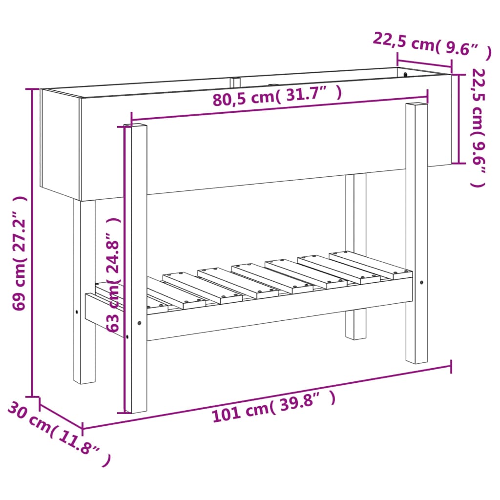 Garden Raised Bed Grey 101x30x69 cm Solid Wood Pine