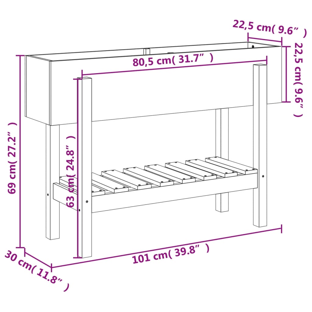 Garden Raised Bed Honey Brown 101x30x69 cm Solid Wood Pine