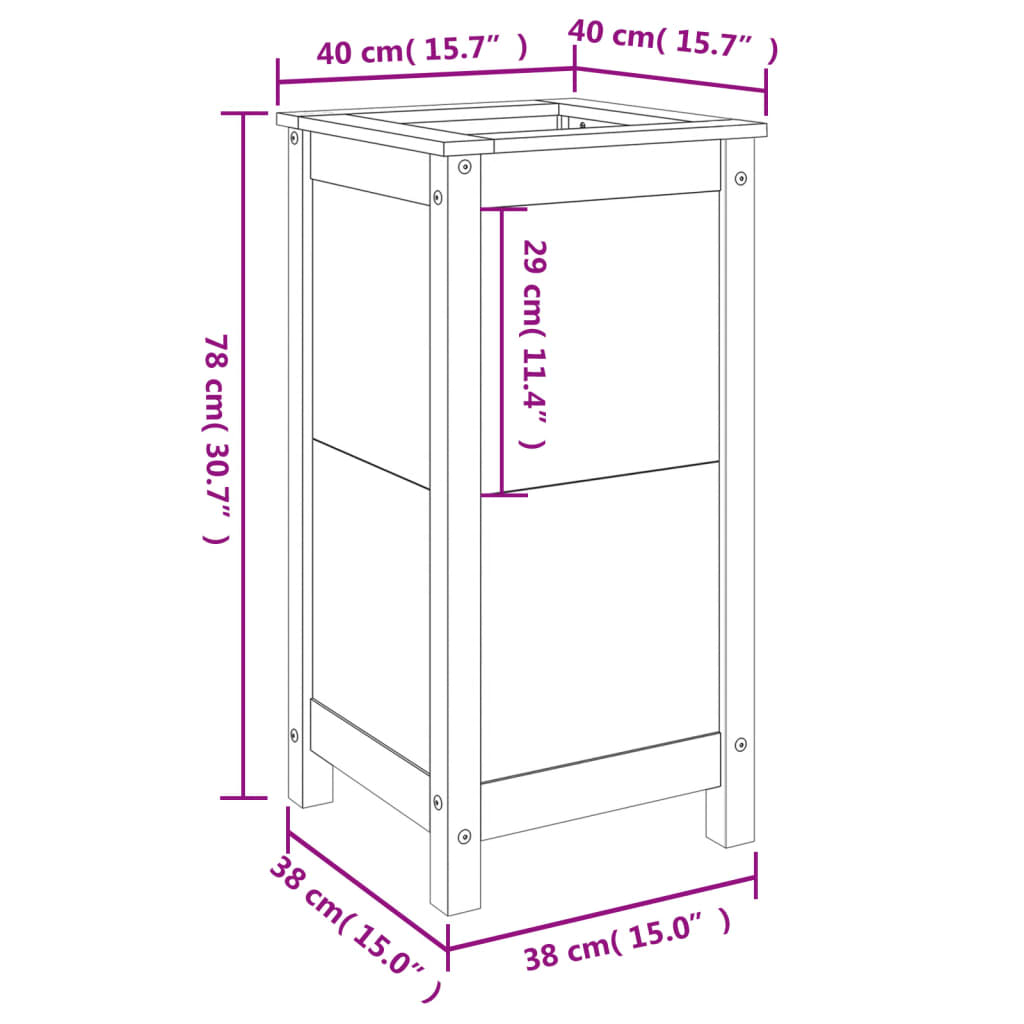 Garden Planter Grey 40x40x78 cm Solid Wood Pine