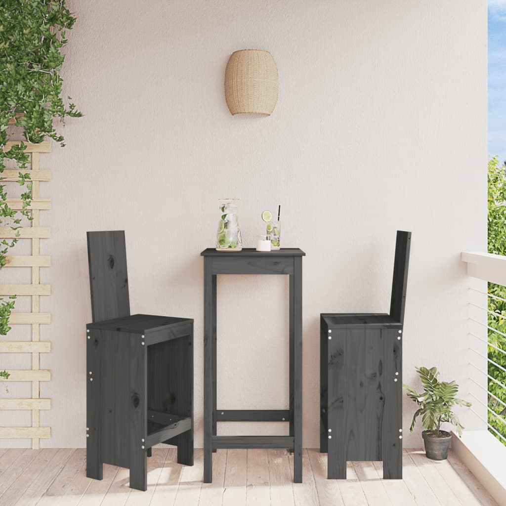 Bar Stools 2 pcs Grey 40x42x120 cm Solid Wood Pine