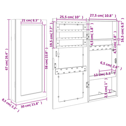 Mirror Jewelry Cabinet White Engineered wood 11.8x3.3x26.4 in