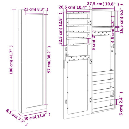 Mirror Jewellery Cabinet Wall Mounted White 30x8.5x106 cm
