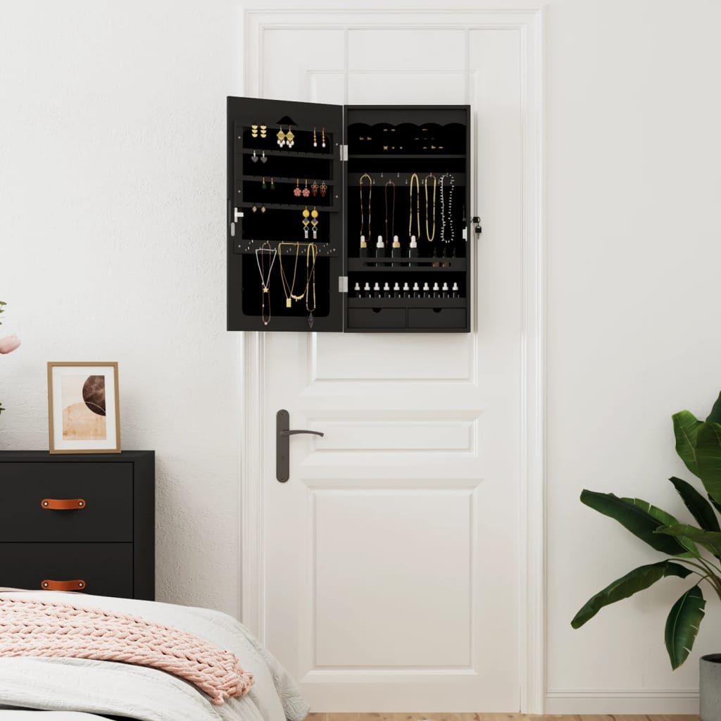 Mirror Jewellery Cabinet Wall Mounted Black 37.5x10x67 cm