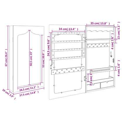 Mirror Jewellery Cabinet Wall Mounted Black 37.5x10x67 cm