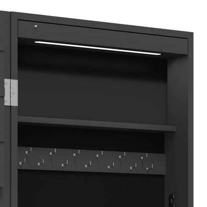 Mirror Jewellery Cabinet with LED Lights Wall Mounted Black