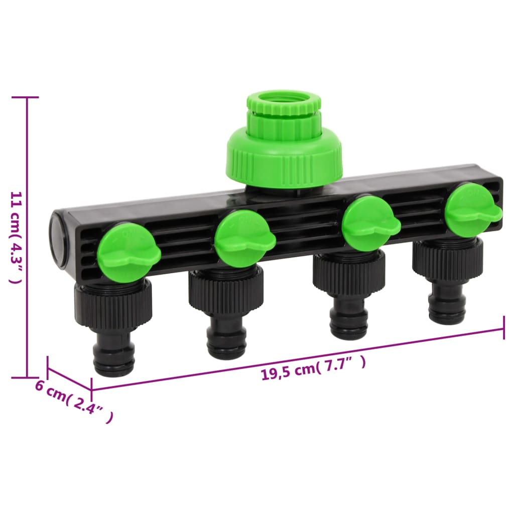 4-Way Tap Adaptor Green and Black 19.5x6x11 cm ABS & PP