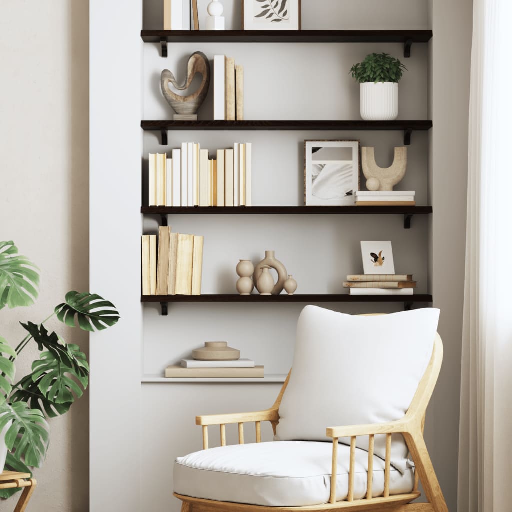 Wall Shelf Dark Brown 80x20x2 cm Treated Solid Wood Oak