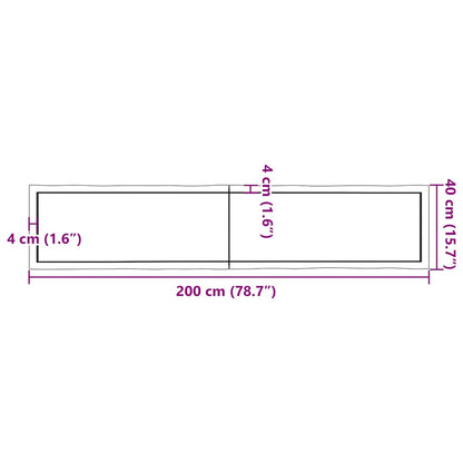 Table Top Dark Brown 200x40x(2-4) cm Treated Solid Wood Live Edge