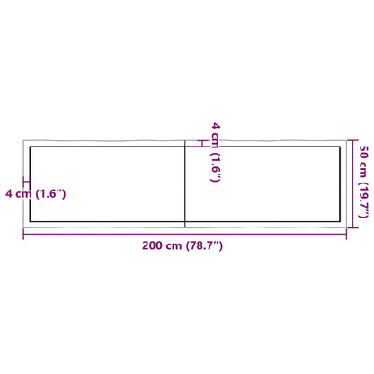 Table Top Dark Brown 200x50x(2-6) cm Treated Solid Wood Live Edge