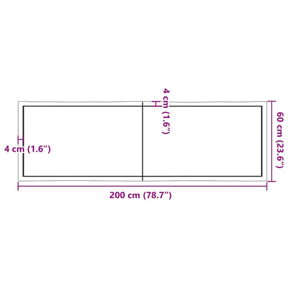 Table Top Dark Brown 200x60x(2-4) cm Treated Solid Wood Live Edge